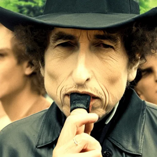 Prompt: bob dylan sniffing a carrot