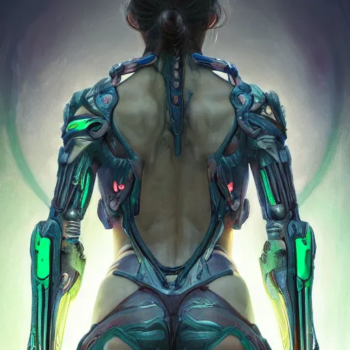 Prompt: a girl dressed in bioarmor with muscles, bones, skull, veins,biopunk, neon lights. masterpiece 4k digital illustration by Ruan Jia and Mandy Jurgens and Artgerm and william-adolphe bouguereau, award winning, Artstation, art nouveau aesthetic, neon background, intricate details, realistic, panoramic view, Hyperdetailed, 8k resolution, intricate art nouveau