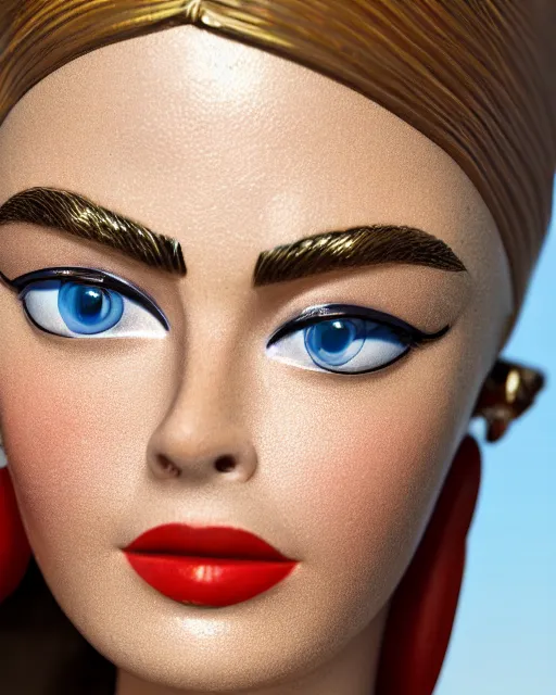 Prompt: highly detailed closeup, face profile portrait of a tin toy retro 1 9 5 0 s cara delevingne, bikini, depth of field, fashion photoshoot by max fleischer, breathtaking, detailed and intricate environment, 8 k resolution, hyperrealistic, octane render