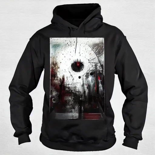 Image similar to art by christopher shy on the back side of a hoodie