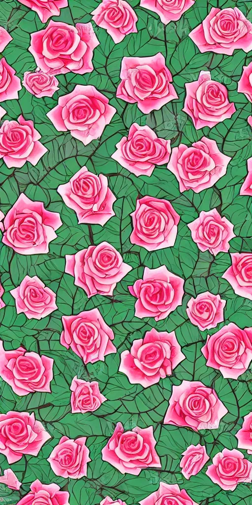 Prompt: seamless pattern of beautiful roses with leaves and throns, colourful, symmetrical, repeating 35mm photography