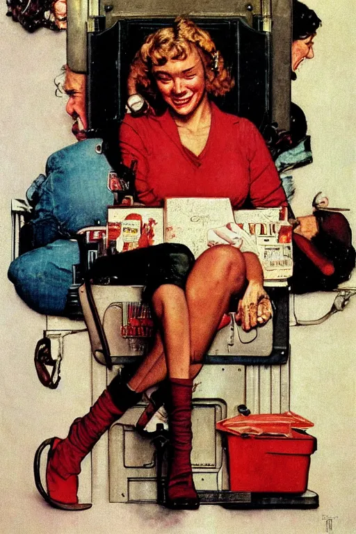 Image similar to Alabama Whitman from True Romance painted by Norman Rockwell