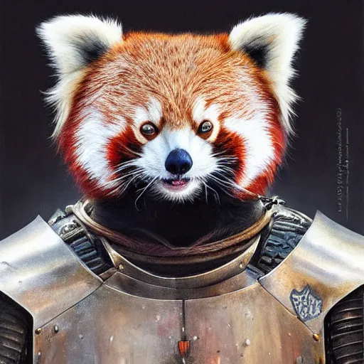 Image similar to red panda as a realistic fantasy knight, closeup portrait art by donato giancola and greg rutkowski, realistic face, digital art, trending on artstation, symmetry!!, no helmet