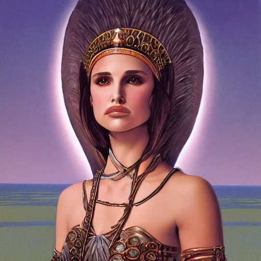 Image similar to portrait of teen natalie portman as a goddess, by gerald brom