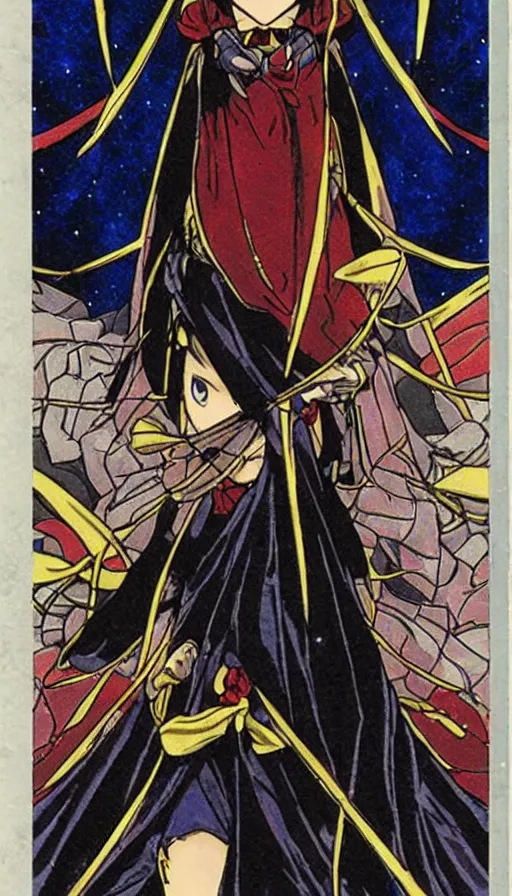 Image similar to anime tarot card based on the card Judgement, drawn by hideaki anno