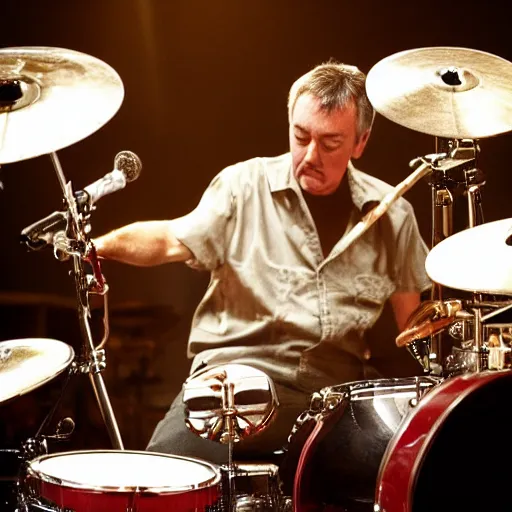 Prompt: neil peart playing the drums