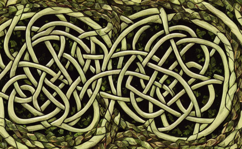 Image similar to a network of thick vines intertwined in the shape of a Celtic knot, central composition 8k