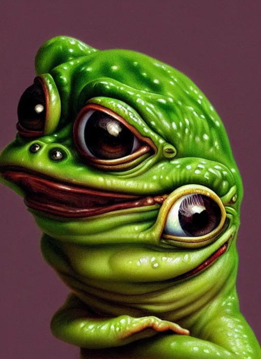 Image similar to slimy pepe the frog, drool, portrait, intricate, elegant, highly detailed, digital painting, artstation, concept art, wallpaper, smooth, sharp focus, illustration, art by h. r. giger and artgerm and greg rutkowski and alphonse mucha