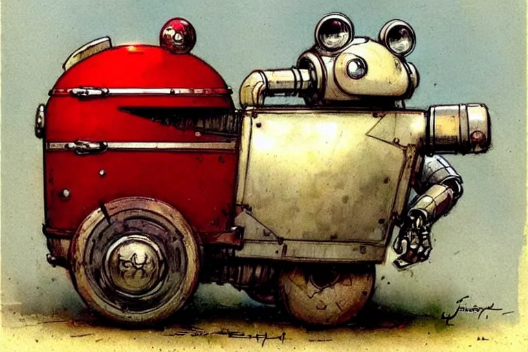 Image similar to adventurer ( ( ( ( ( 1 9 5 0 s retro future robot android obese rat wagon. muted colors. ) ) ) ) ) by jean baptiste monge!!!!!!!!!!!!!!!!!!!!!!!!! chrome red