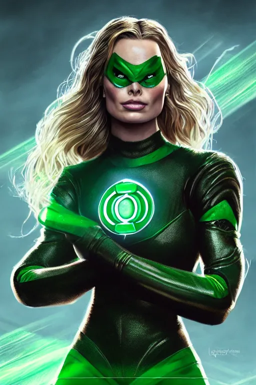 Image similar to majestic and regal portrait of margot robbie female green lantern, dc universe, perfect face, beautiful, intricate, epic, elegant, fantasy, highly detailed, digital painting, hard focus, beautiful volumetric lighting, epic light, ultra detailed, by leesha hannigan, ross tran, thierry doizon, kai carpenter, ignacio fernandez rios