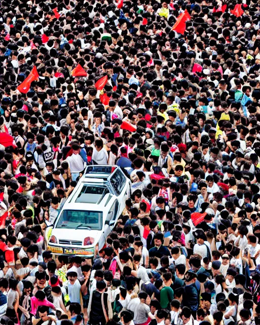 Prompt: photo of an angry president xi jinping standing in the middle of a mass of young protestors lying flat on the ground, tiananmen square, tangping protest movement. photos in the style of national geographic, hyperreal, documentary style