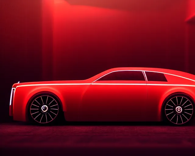 Prompt: future rolls royce car with red neon, 2 0 5 0 sci - fi, full frame, dark and mysterious, atmospheric, ominous, eerie, cinematic light, epic, 8 k 3 d, ultra detail, ultra realistic, by wlop, by mucha, by giger