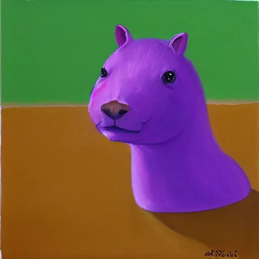 Image similar to painting of a capybara with a purple wig