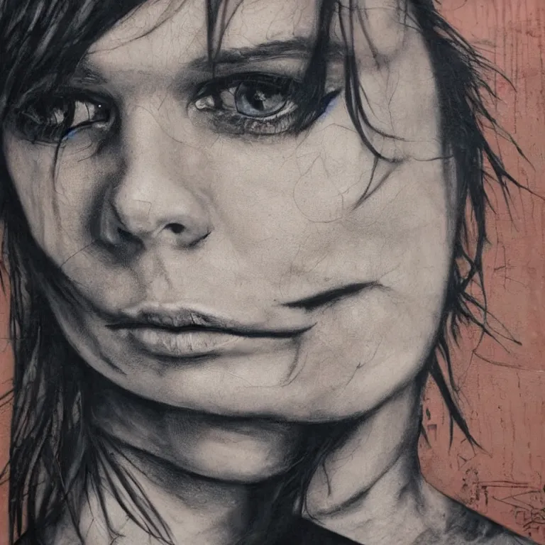 Prompt: Street-art portrait of The Girl with the Dragon Tattoo in style of Etm Cru, photorealism