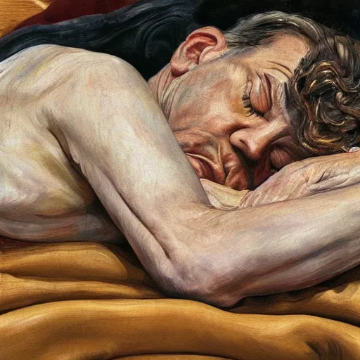 Image similar to high quality high detail painting by lucian freud, hd, sleeping