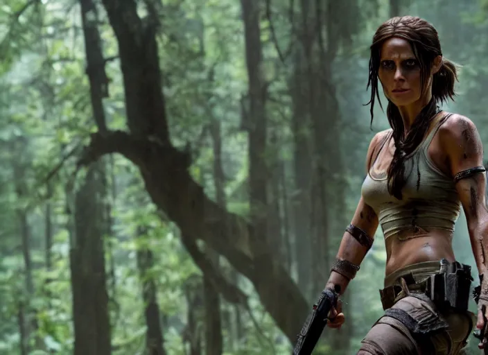 Prompt: film still of!!!! jared leto jared leto jared leto jared leto!!! as lara croft in new tomb raider movie, 8 k