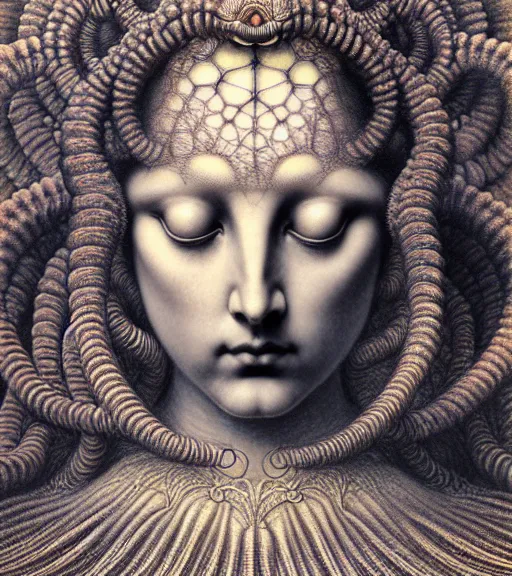 Prompt: detailed realistic beautiful dahlia goddess face portrait by jean delville, gustave dore, iris van herpen and marco mazzoni, art forms of nature by ernst haeckel, art nouveau, symbolist, visionary, gothic, neo - gothic, pre - raphaelite, fractal lace, intricate alien botanicals, ai biodiversity, surreality, hyperdetailed ultrasharp octane render