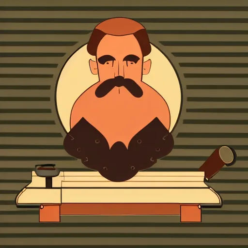 Prompt: bearded man turns bowl using woodlathe, vector art