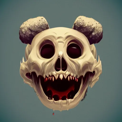 Image similar to small monster holding skull, happy face, cute image, artstation