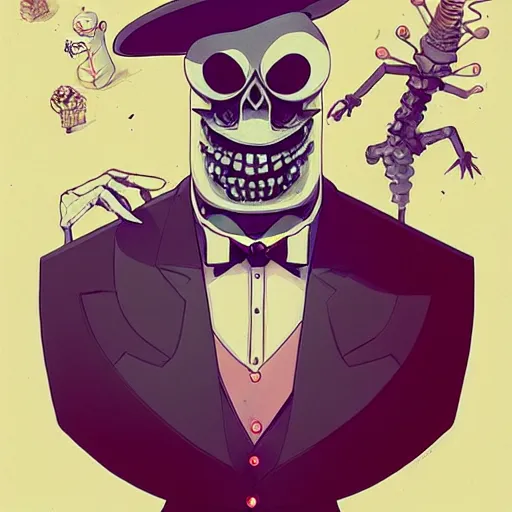 Image similar to a study of cell shaded portrait of Grim Fandango concept art, llustration, post grunge, concept art by josan gonzales and wlop, by james jean, Victo ngai, David Rubín, Mike Mignola, Laurie Greasley, highly detailed, sharp focus, alien, Trending on Artstation, HQ, deviantart, art by artgem