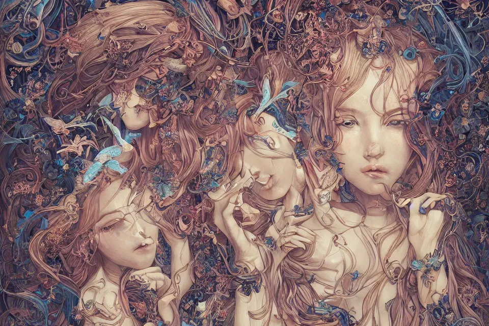 Prompt: collection of beautiful celestial females exposed in cryo chamers , by James Jean, intricate, elegant, highly detailed, centered , vivid color, digital art