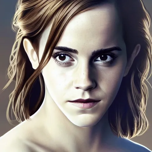 Image similar to emma watson Perfectly-centered portrait-photograph of a real life god from heaven, lifelike, super highly detailed, professional digital painting, artstation, concept art, Unreal Engine 5, Photorealism, HD quality, 8k resolution, cinema 4d, 3D, beautiful, cinematic, art by artgerm and greg rutkowski and alphonse mucha and loish and WLOP