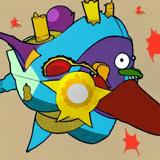 Prompt: the prince of all cosmos from katamari made out of fish