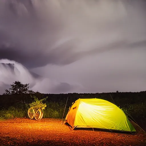 Prompt: stormy night, campsite