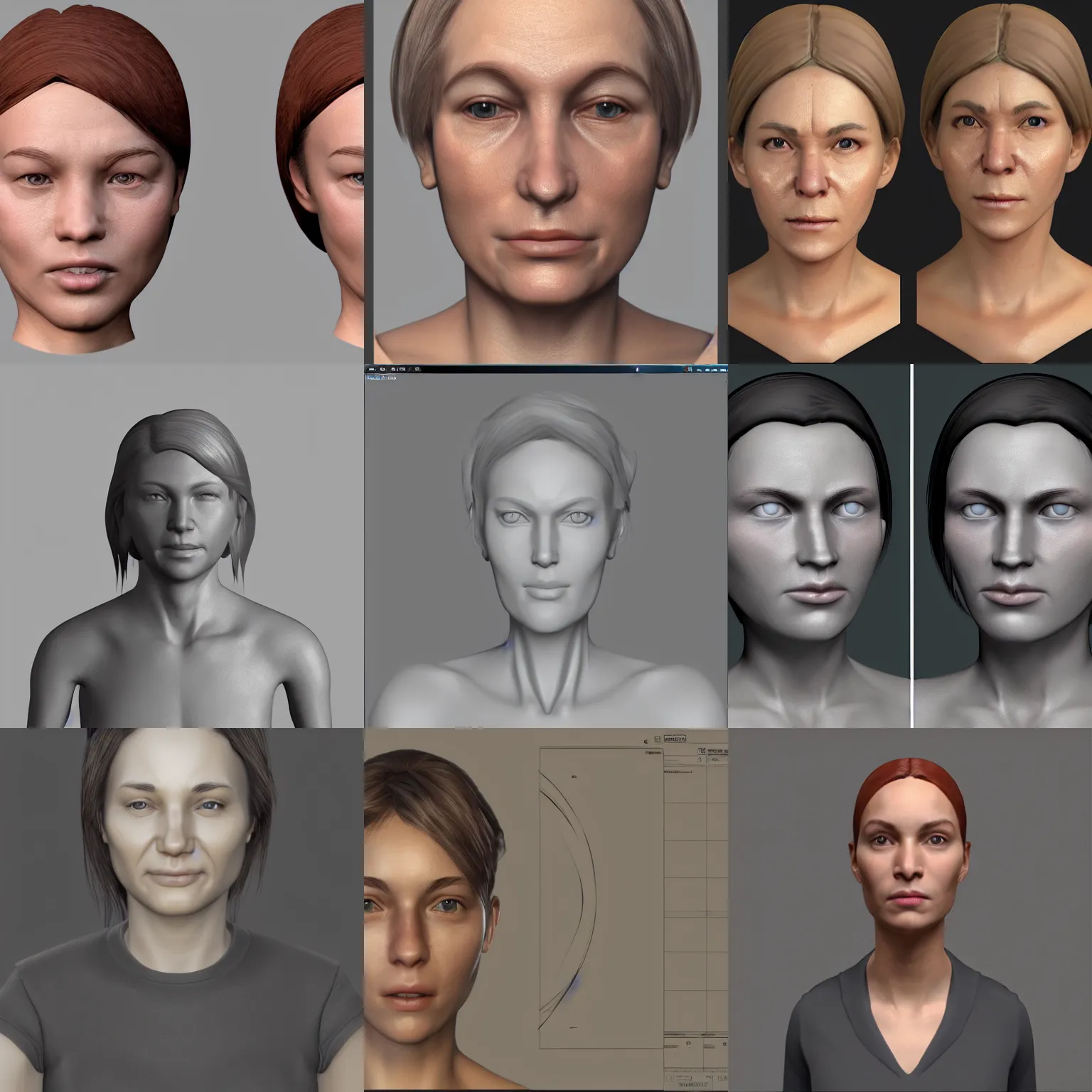 Prompt: generic untextured female npc face rendered with ssao only, facial close shot, vray