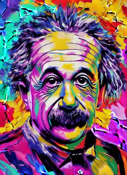 Prompt: portrait of albert einstein, vivid, intricate, highly detailed, smooth, digital illustration by francoise nielly