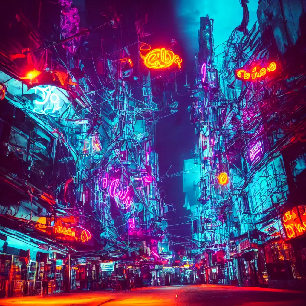 Image similar to underwater, city, neon lights