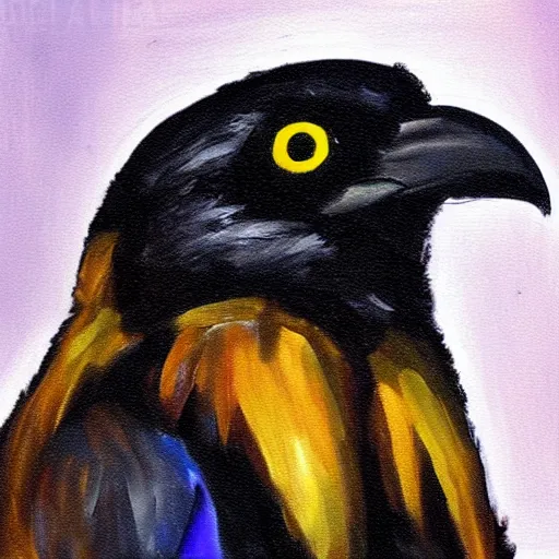 Prompt: impressionist oil painting of a very attractive raven bird