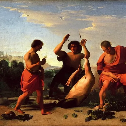 Image similar to me and the boys at 3 am looking for beans, cinematic, sharp, crisp, nicolas poussin