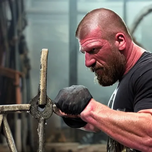 Image similar to triple h as blacksmith