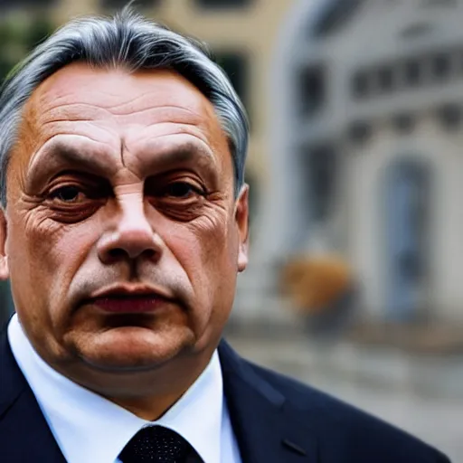 Image similar to leader of fascist hungary, viktor orban, overseeing the war torn city on the bank of danube river in budapest during the siege 2 0 2 2, by edward hopper