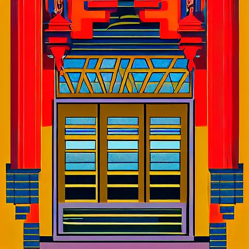 Prompt: a painting beautiful window open, digital illustration, colorful architectural drawing, art deco style art print, a ultrafine detailed painting by aguilera reyes, behance contest winner, vintage, native art, trend in behance hd, 2 d game art, detailed painting