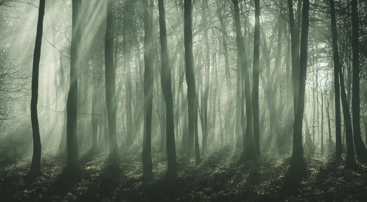 Prompt: forest mist sun beams mysterious scary deep dark hyper realistic detailed photography 3 5 mm helios 4 4 - 2