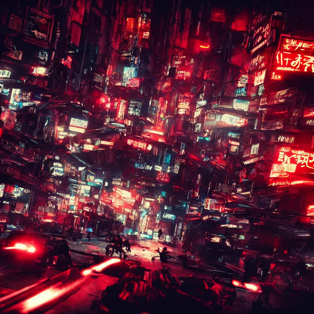 Prompt: epic highly detailed photo of gangs fight in cyberpunk night adult club, 3 5 mm, guns blasting, low angle, blade runner, akira, cinematic angle, cinematic lighting, reflections, action, battle