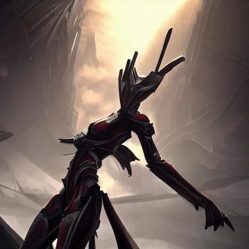 Image similar to ant pov from the floor, looking up at a beautiful and stunning giant female warframe, looming over you, unaware of your tiny existence, towering over the camera, off-white plated armor, slick elegant design, sharp claws, full body shot, highly detailed art, epic cinematic shot, realistic, professional digital art, high end digital art, DeviantArt, artstation, Furaffinity, 8k HD render, epic lighting, depth of field