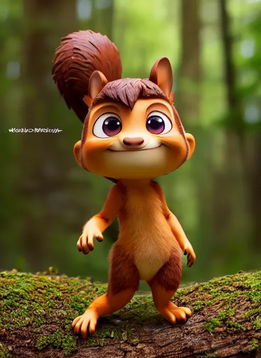 Image similar to squirrel as nendoroid walking in the woods in the croods movie style, anime, disney, pixar, 8 k, hd, dof, kodak film, volumetric lighting, subsurface scattering, photorealistic, octane render, details