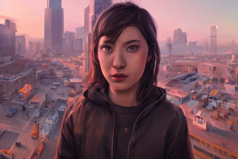 Image similar to hyperrealistic portrait of soyjak, lit in a dawn light, busy city on background, trending on artstation,ultrawide angle, f8 , polarizer , unreal engine
