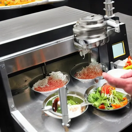 Prompt: machine that mass produces fancy meals in italian restaurant