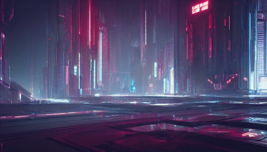 Prompt: concept art of a futuristic dark cyberpunk distopia with reflections, rendering in octane and redshift