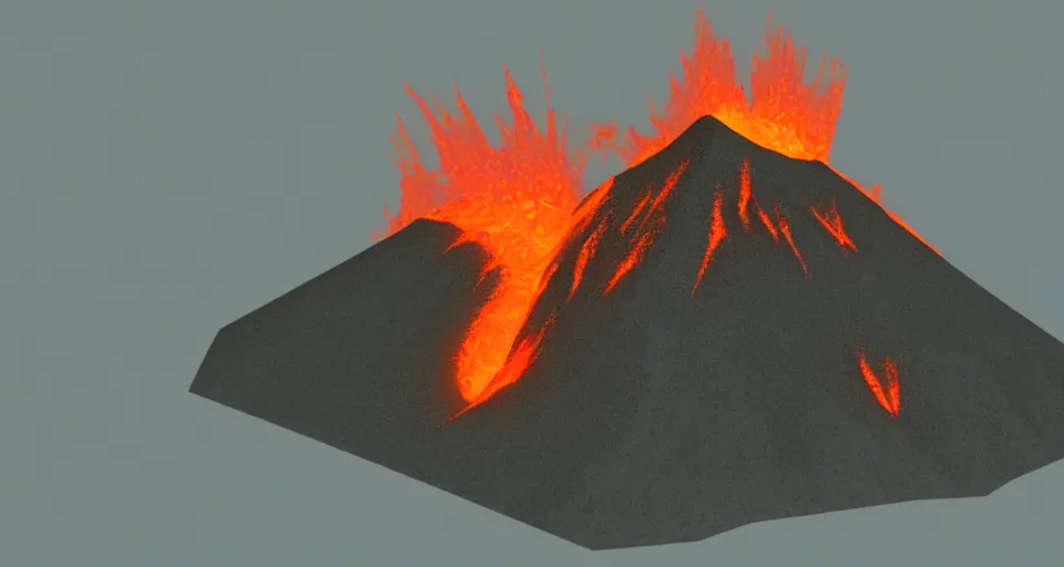 Prompt: low poly unity render of a volcano with glowing orange lava rolling down the side of it, low lighting