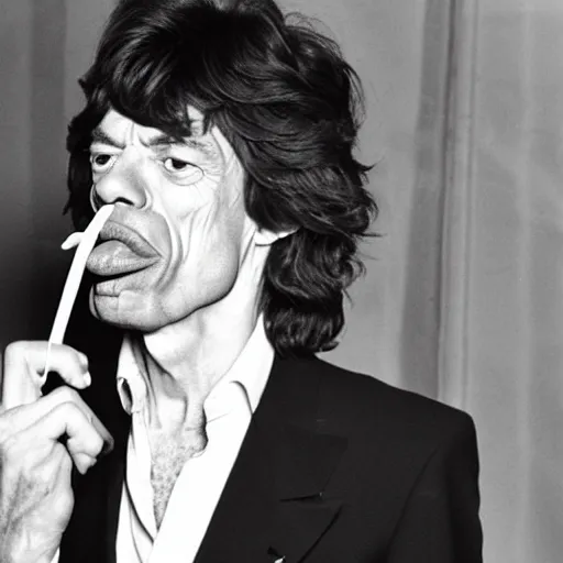 Image similar to Mick Jagger blowing a balloon