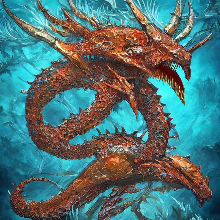Image similar to underwater sea dragon full body, d & d style, trending on artstation, intricate, highly detailed, vivid painting, colorful, art by yugin maffioli