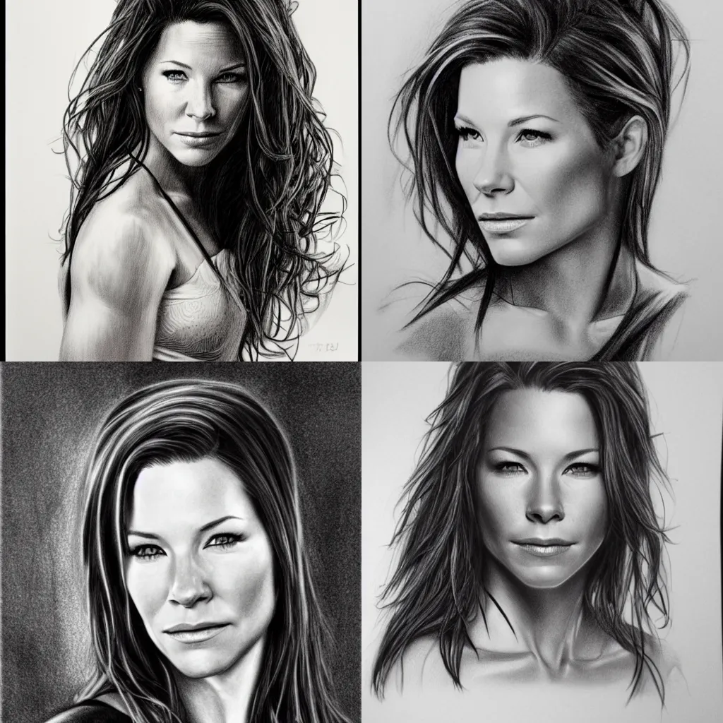 Prompt: Black and white pencil sketch portrait of Evangeline Lilly, trending on deviantart, photorealistic