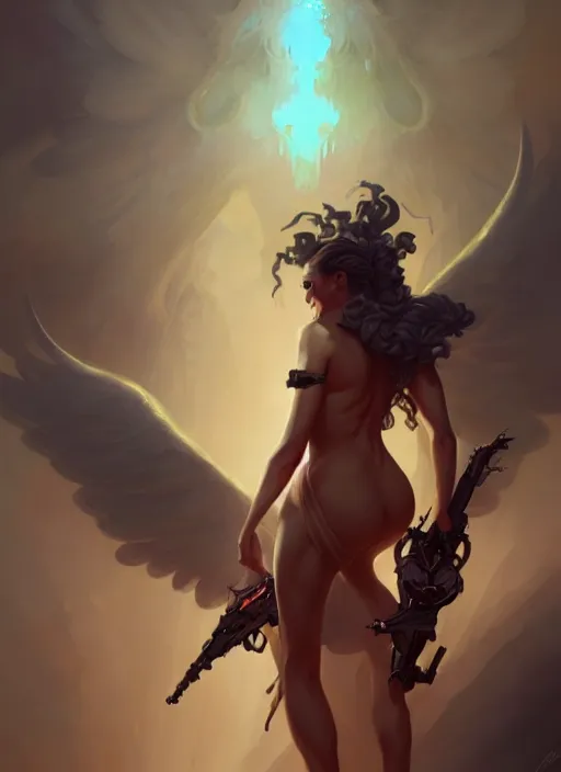 Prompt: cameron diazas an angel, backround dark, highly detailed, digital illustration, trending in artstation, modern painting, smooth, sharp focus, intricate, by peter mohrbacher