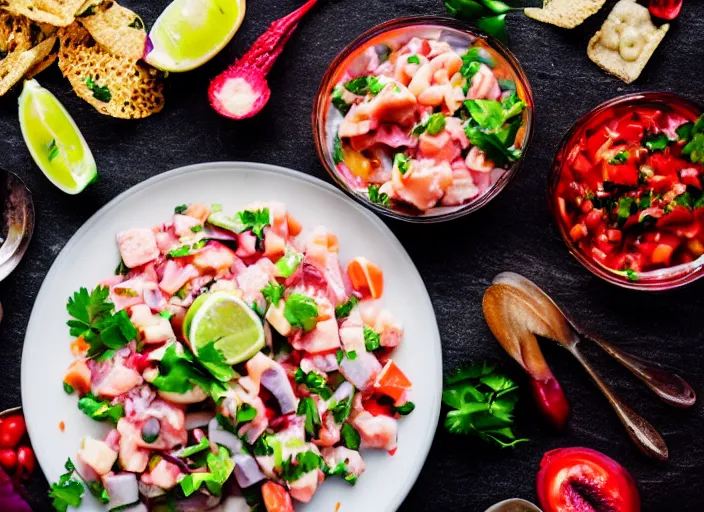 Prompt: dslr food photograph of ceviche, 8 5 mm f 1. 8