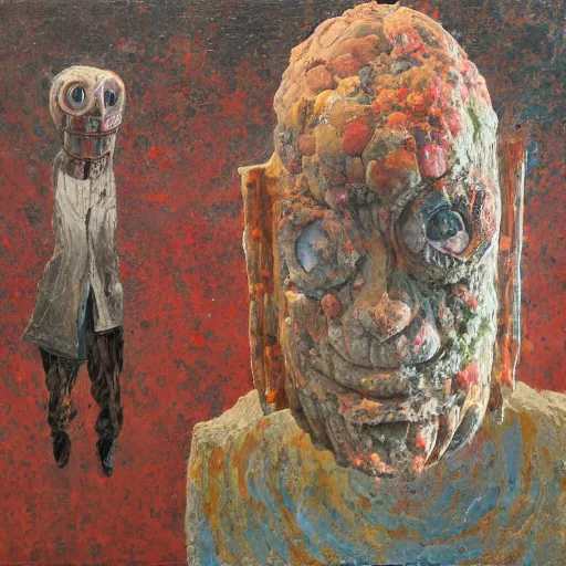 Image similar to a detailed, impasto painting by shaun tan and louise bourgeois of an abstract forgotten sculpture by ivan seal and the caretaker, sharp weirdcore